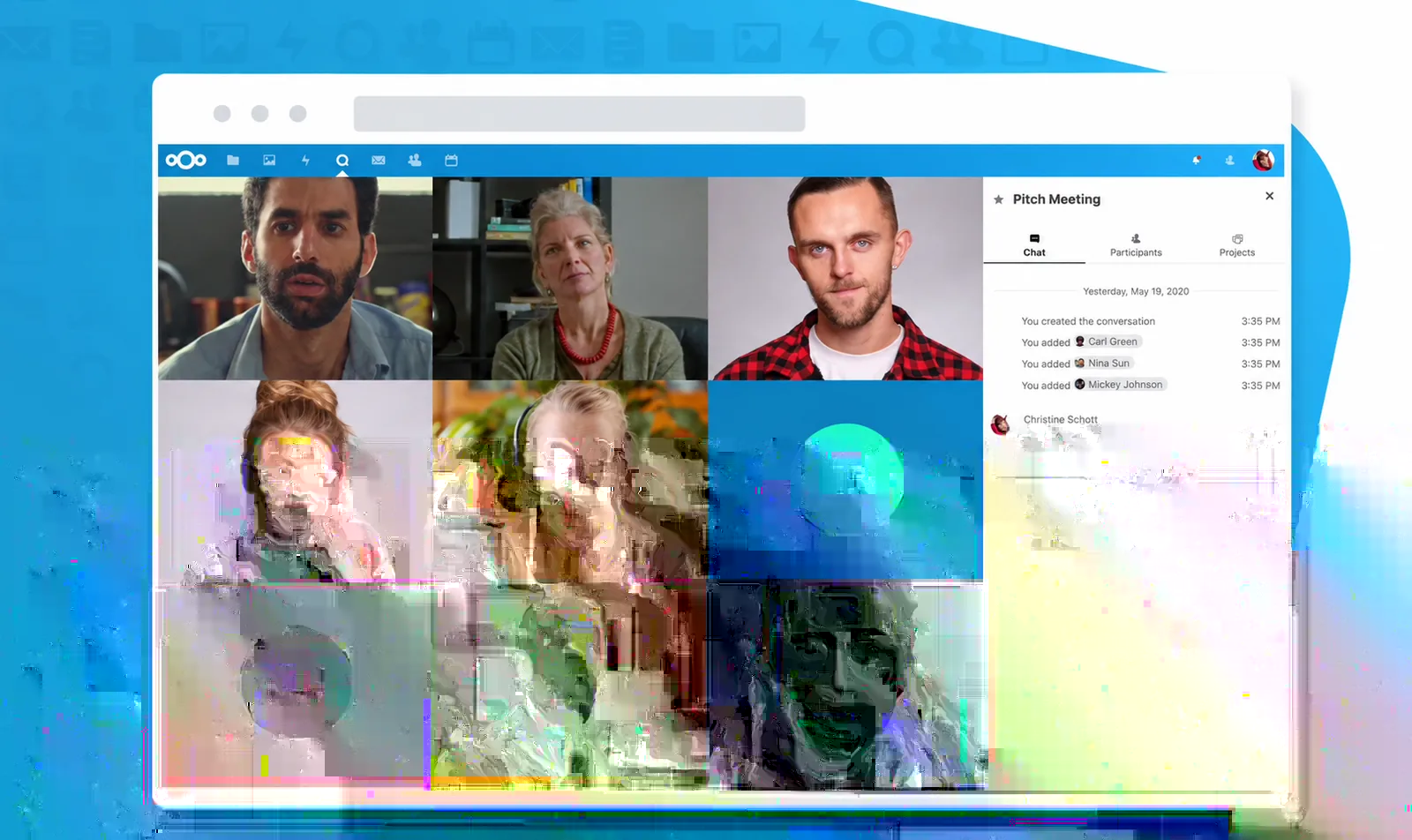 To kolleger samarbeider i Kaukus Nextcloud foran en skjerm
